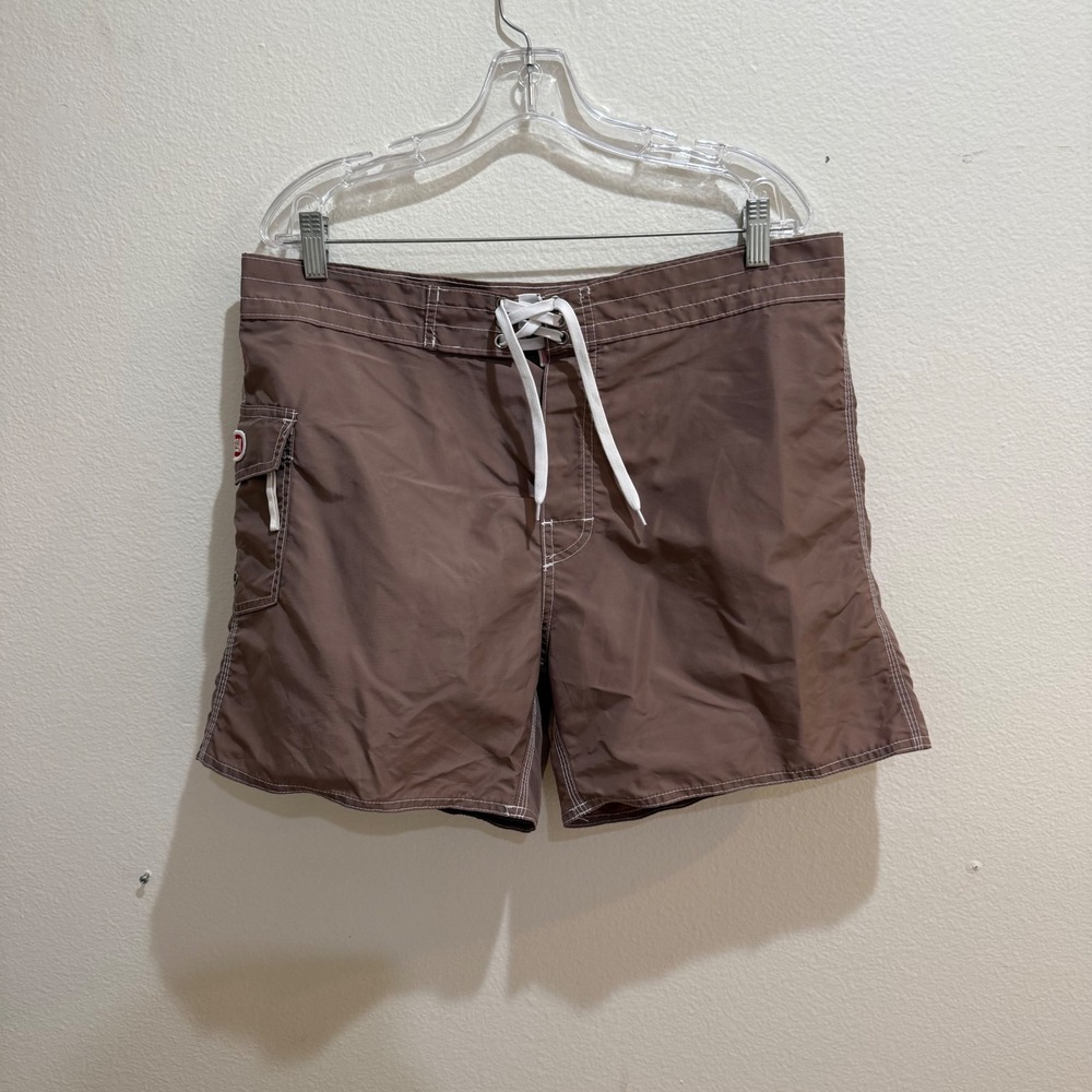 Yucca Mens Brown Board Shorts Cargo Pocket Contrast Stitch Size 36 Surf Trunks